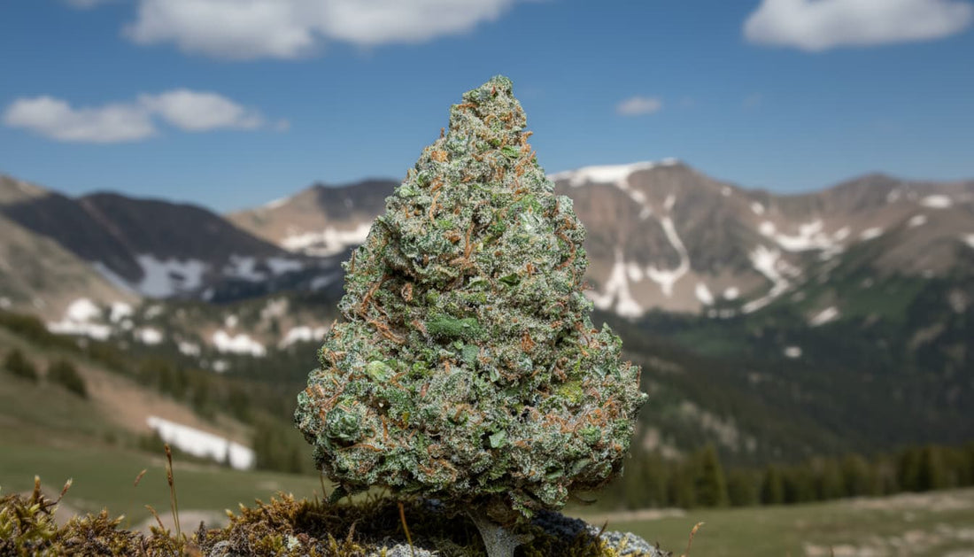 Belle tête de fleur CBD Genetic US riche en résine et cultivée dans les Alpes